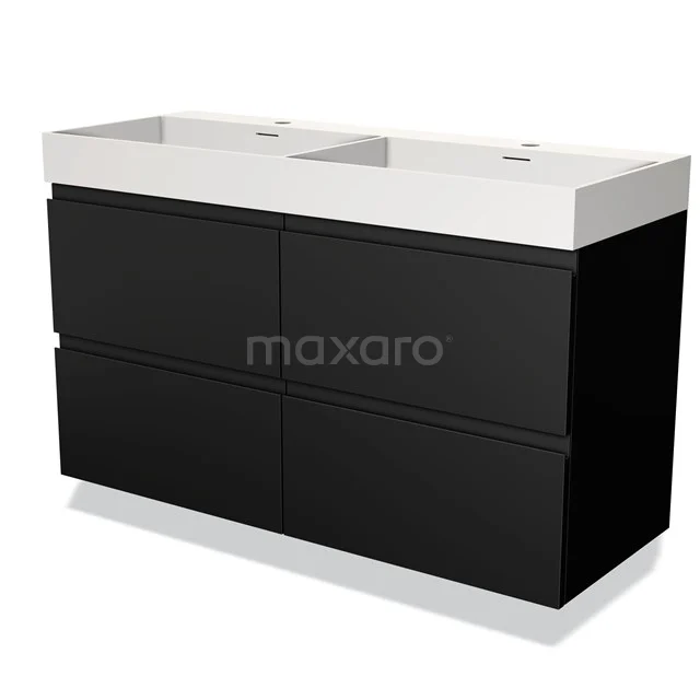 Zwarte badmeubelset met dubbele wastafel, strak design, ideaal voor moderne badkamers, gemaakt van hoogwaardig materiaal.