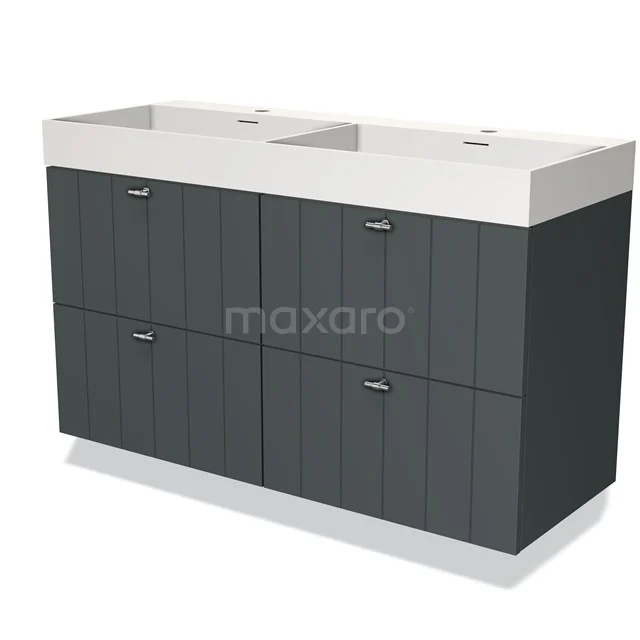 Modulo Badkamermeubel met wastafel | 120 cm Donkergrijs Lamel front Solid surface 4 lades BMW18-00789