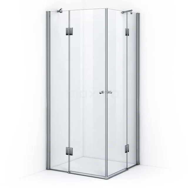 Viereckige Glas-Duschkabine mit Chromprofilen, Eck-Einstieg und klarem Design für moderne Bäder.