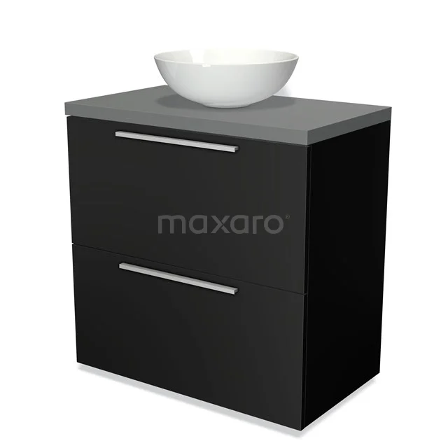 Modulo Plato Vanity units for countertop basin | 80 cm Matte black Flat front Mid grey worktop 2 stacked drawers under each other BMK13-00002