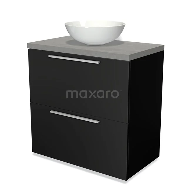 Modulo Plato Vanity units for countertop basin | 80 cm Matte black Flat front Light grey concrete worktop 2 stacked drawers under each other BMK13-00013