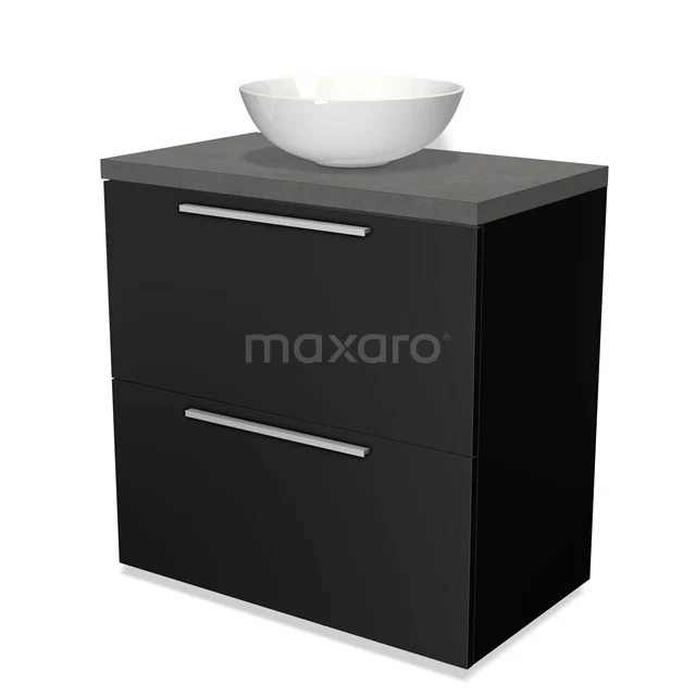 Modulo Plato Vanity units for countertop basin | 80 cm Matte black Flat front Dark grey concrete worktop 2 stacked drawers under each other BMK13-00014
