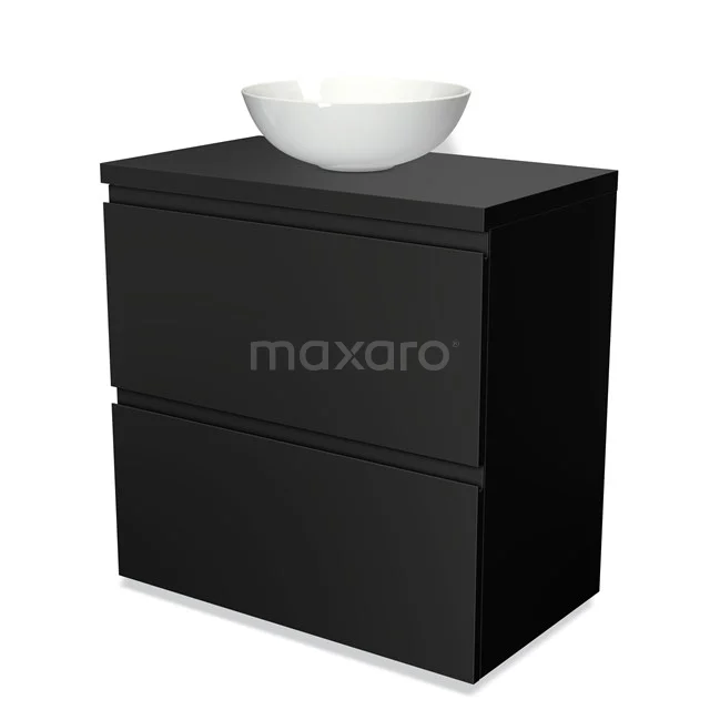 Modulo Plato Vanity units for countertop basin | 80 cm Matte black Handle-less front Matte black worktop 2 stacked drawers under each other BMK13-00029