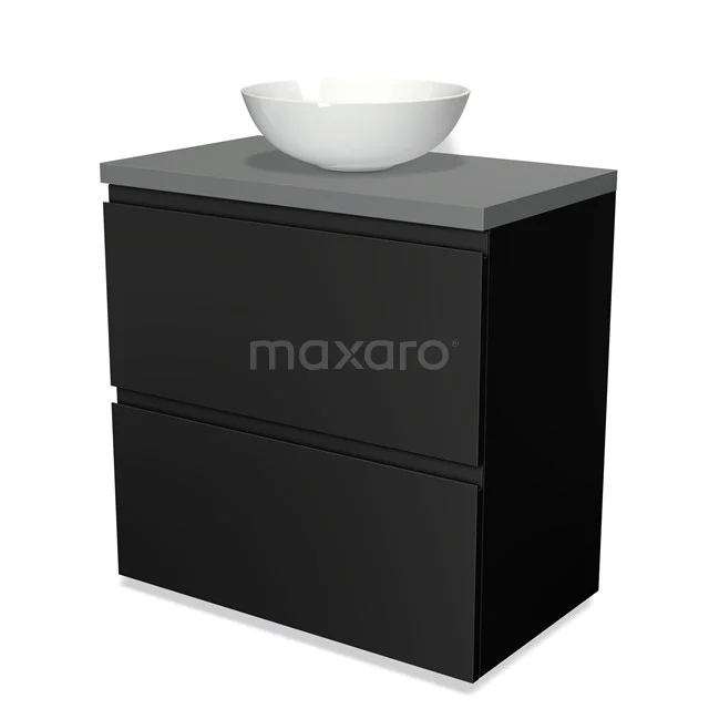 Modulo Plato Vanity units for countertop basin | 80 cm Matte black Handle-less front Mid grey worktop 2 stacked drawers under each other BMK13-00030