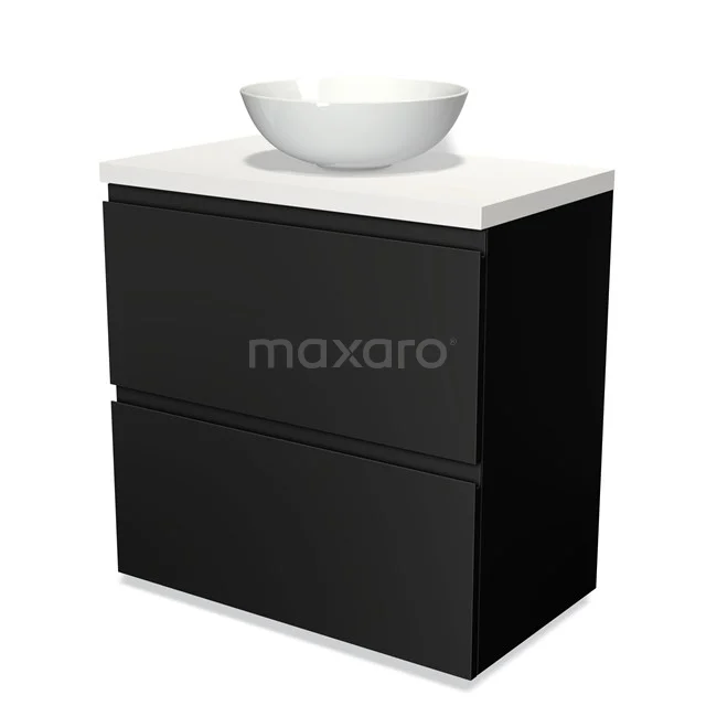Modulo Plato Vanity units for countertop basin | 80 cm Matte black Handle-less front Matte white worktop 2 stacked drawers under each other BMK13-00032