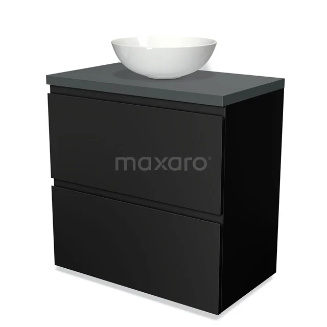 Modulo Plato Vanity units for countertop basin | 80 cm Matte black Handle-less front Dark grey worktop 2 stacked drawers under each other BMK13-00033