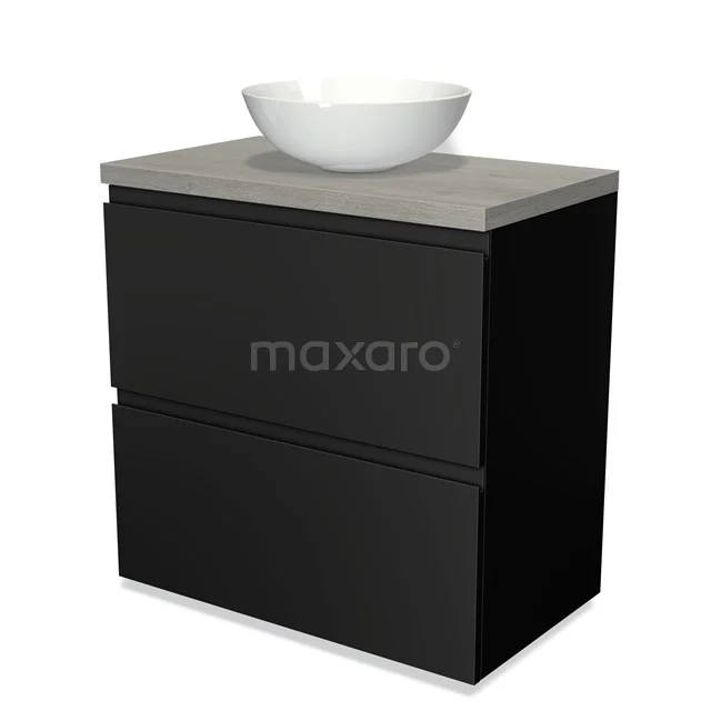 Modulo Plato Vanity units for countertop basin | 80 cm Matte black Handle-less front Grey oak worktop 2 stacked drawers under each other BMK13-00040