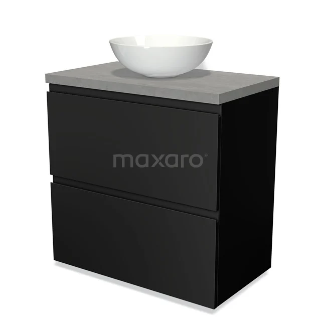 Modulo Plato Vanity units for countertop basin | 80 cm Matte black Handle-less front Light grey concrete worktop 2 stacked drawers under each other BMK13-00041