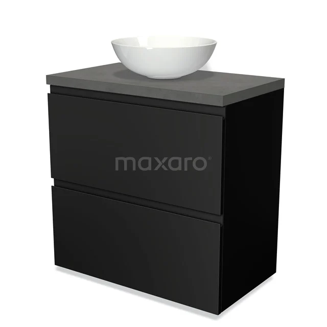 Modulo Plato Vanity units for countertop basin | 80 cm Matte black Handle-less front Dark grey concrete worktop 2 stacked drawers under each other BMK13-00042