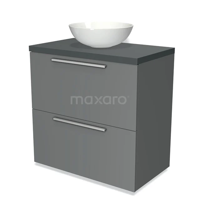 Modulo Plato Vanity units for countertop basin | 80 cm Mid grey Flat front Dark grey worktop 2 stacked drawers under each other BMK13-00047