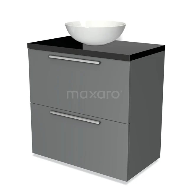 Modulo Plato Vanity units for countertop basin | 80 cm Mid grey Flat front High-gloss black worktop 2 stacked drawers under each other BMK13-00048