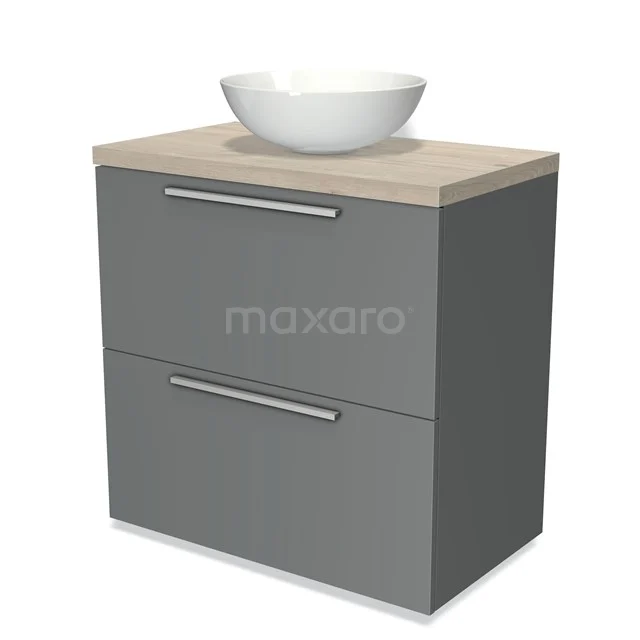 Modulo Plato Vanity units for countertop basin | 80 cm Mid grey Flat front Light grey oak worktop 2 stacked drawers under each other BMK13-00050