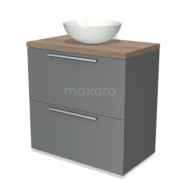 Modulo Plato Vanity units for countertop basin | 80 cm Mid grey Flat front Mid brown oak worktop 2 stacked drawers under each other BMK13-00052