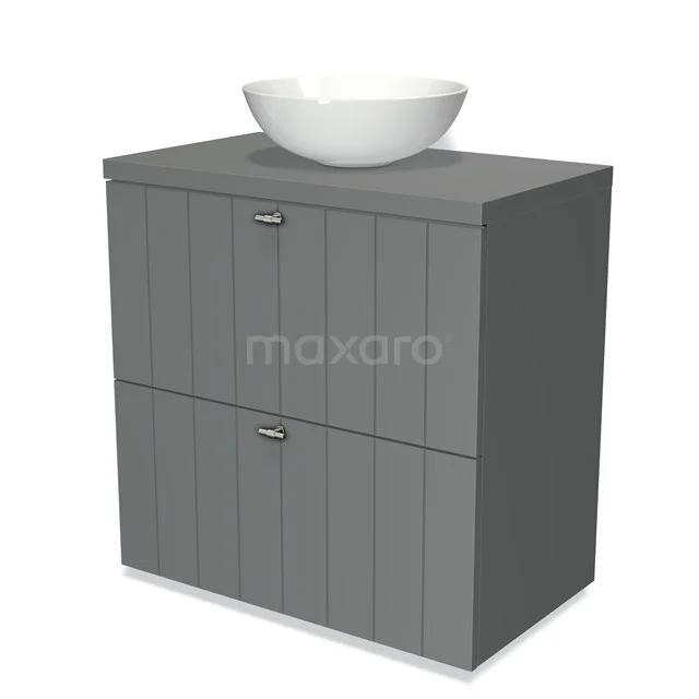 Modulo Plato Vanity units for countertop basin | 80 cm Mid grey Slat front Mid grey worktop 2 stacked drawers under each other BMK13-00058