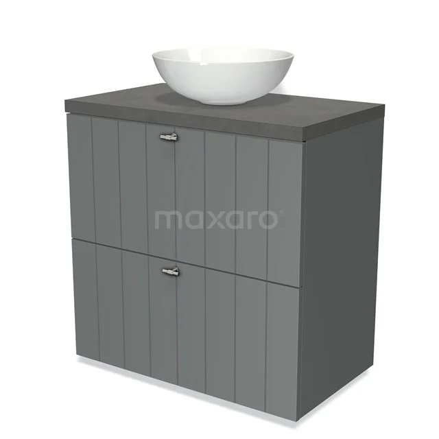 Modulo Plato Vanity units for countertop basin | 80 cm Mid grey Slat front Dark grey concrete worktop 2 stacked drawers under each other BMK13-00070