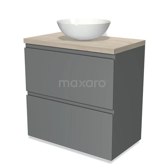 Modulo Plato Vanity units for countertop basin | 80 cm Mid grey Handle-less front Light grey oak worktop 2 stacked drawers under each other BMK13-00078