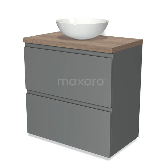 Modulo Plato Vanity units for countertop basin | 80 cm Mid grey Handle-less front Mid brown oak worktop 2 stacked drawers under each other BMK13-00080