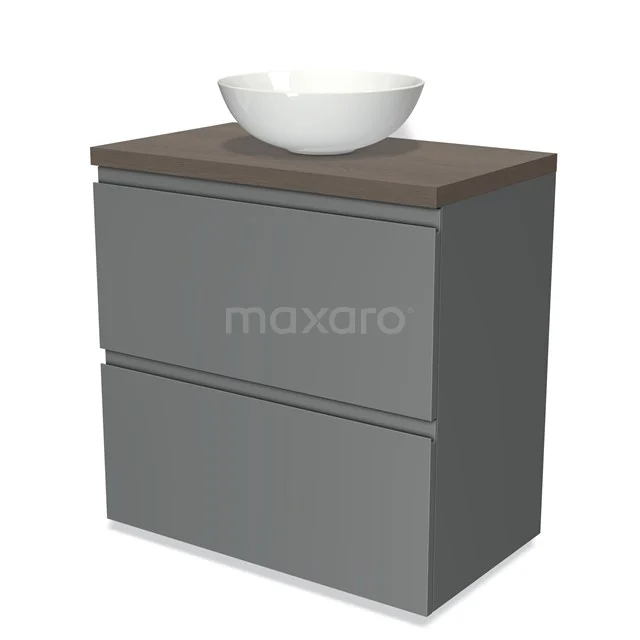 Modulo Plato Vanity units for countertop basin | 80 cm Mid grey Handle-less front Dark brown oak worktop 2 stacked drawers under each other BMK13-00081