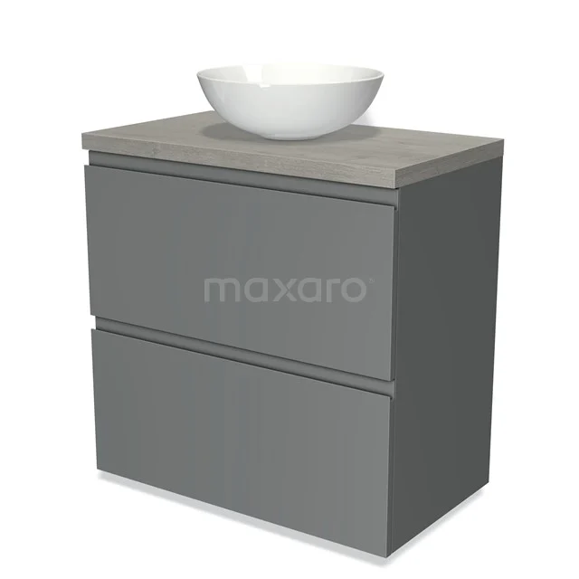 Modulo Plato Vanity units for countertop basin | 80 cm Mid grey Handle-less front Grey oak worktop 2 stacked drawers under each other BMK13-00082