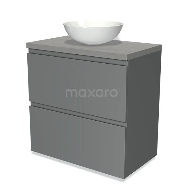 Modulo Plato Vanity units for countertop basin | 80 cm Mid grey Handle-less front Light grey concrete worktop 2 stacked drawers under each other BMK13-00083