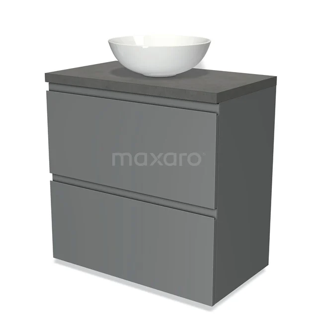Modulo Plato Vanity units for countertop basin | 80 cm Mid grey Handle-less front Dark grey concrete worktop 2 stacked drawers under each other BMK13-00084
