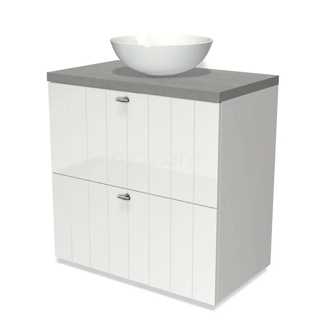 White bathroom unit with grey worktop and modern round countertop wash basin, perfect addition to a stylish bathroom.