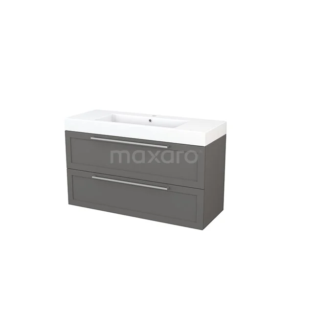 Modulo+ Vanity units with basin | 120 cm Basalt Frame front Mineral marble 2 Stacked drawers BMP003449 Grey bathroom furniture set with two drawers, white ceramic basin and sleek design, ideal for modern bathrooms.