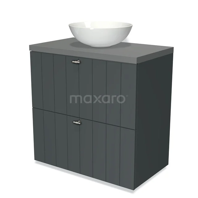 Modulo Plato Vanity units for countertop basin | 80 cm Dark grey Slat front Mid grey worktop 2 stacked drawers under each other BMK13-00184