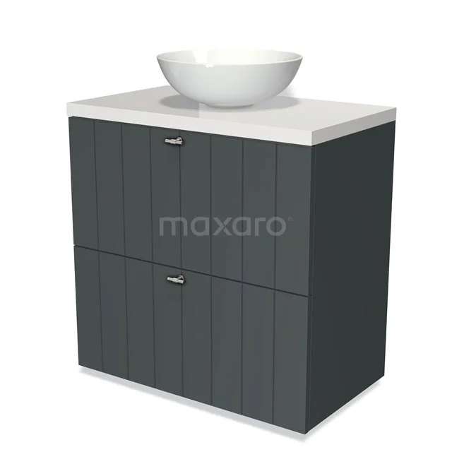 Modulo Plato Vanity units for countertop basin | 80 cm Dark grey Slat front High-gloss white worktop 2 stacked drawers under each other BMK13-00185