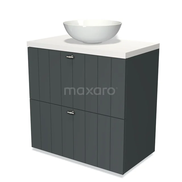 Modulo Plato Vanity units for countertop basin | 80 cm Dark grey Slat front Matte white worktop 2 stacked drawers under each other BMK13-00186