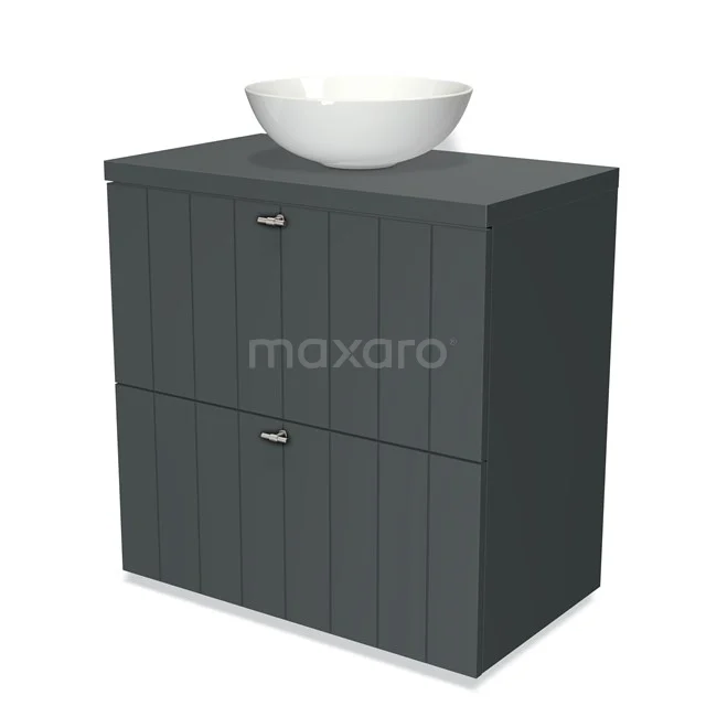 Modulo Plato Vanity units for countertop basin | 80 cm Dark grey Slat front Dark grey worktop 2 stacked drawers under each other BMK13-00187
