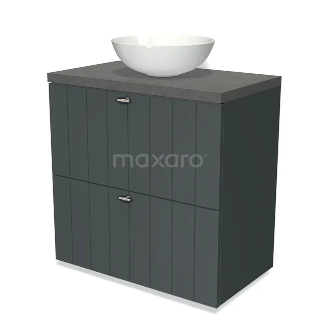 Modulo Plato Vanity units for countertop basin | 80 cm Dark grey Slat front Dark grey concrete worktop 2 stacked drawers under each other BMK13-00196