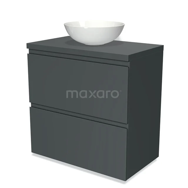 Dark grey bathroom cabinet with 2 drawers and top washbasin, modern design in matte finish.