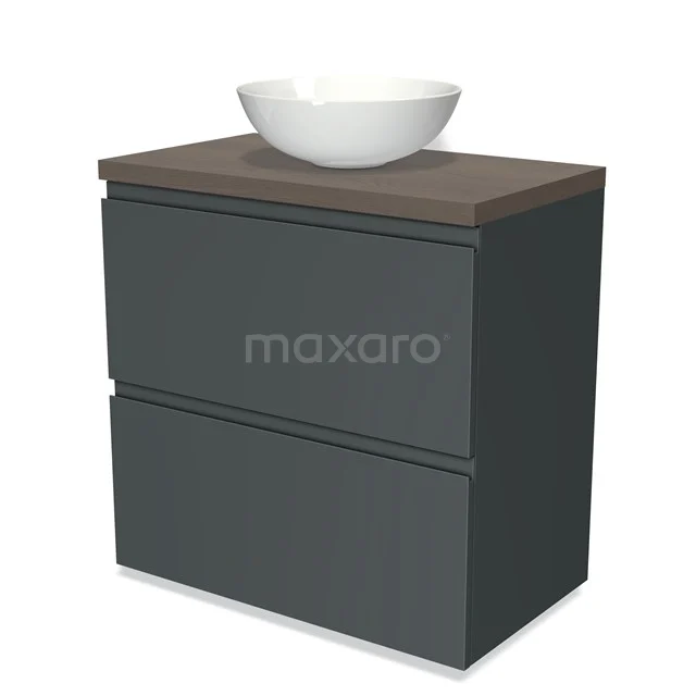 Modulo Plato Vanity units for countertop basin | 80 cm Dark grey Handle-less front Dark brown oak worktop 2 stacked drawers under each other BMK13-00207