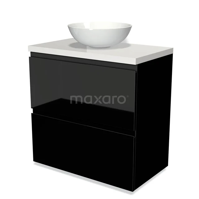 Black bathroom unit with glossy finish, ceramic vanity units with basin and white top plate. Modern design for stylish bathrooms.