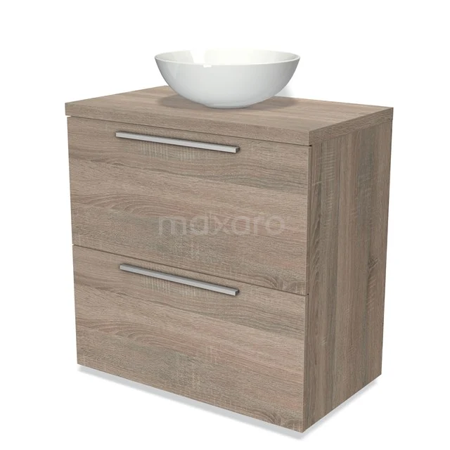 Wooden bathroom unit with countertop wash basin, modern design, light oak colour, two drawers, ideal for stylish bathroom storage.