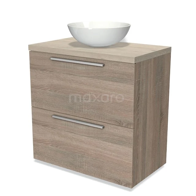 Modulo Plato Vanity units for countertop basin | 80 cm Oak Flat front Light grey oak worktop 2 stacked drawers under each other BMK13-00260