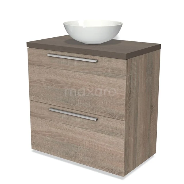 Modulo Plato Vanity units for countertop basin | 80 cm Oak Flat front Dark brown oak worktop 2 stacked drawers under each other BMK13-00263
