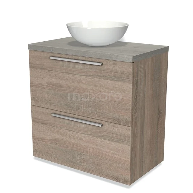 Modulo Plato Badkamermeubel voor waskom | 80 cm Eiken Vlak front Grijs eiken blad 2 hoge lades onder elkaar BMK13-00264