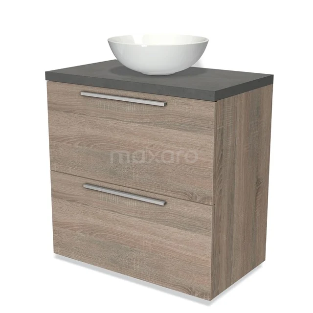 Modulo Plato Vanity units for countertop basin | 80 cm Oak Flat front Dark grey concrete worktop 2 stacked drawers under each other BMK13-00266