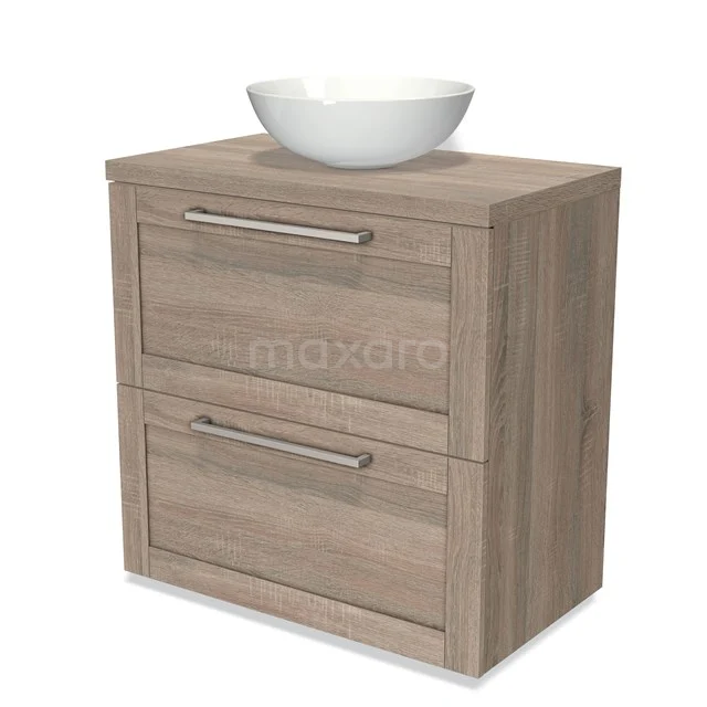 Wooden bathroom unit with basin bowl, two drawers and modern handles. Perfect for a stylish and practical bathroom.