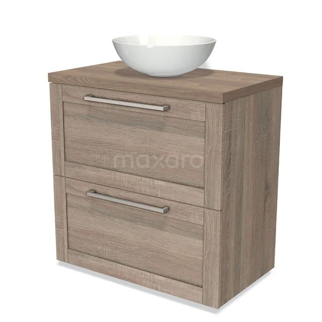 Vanity units with basin, wood look, two drawers and modern handles, ideal for stylish and functional bathroom design.