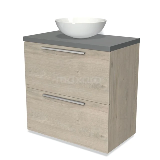 Modulo Plato Vanity units for countertop basin | 80 cm Light grey oak Flat front Mid grey worktop 2 stacked drawers under each other BMK13-00282