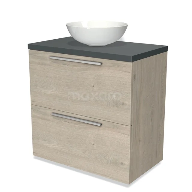Modulo Plato Vanity units for countertop basin | 80 cm Light grey oak Flat front Dark grey worktop 2 stacked drawers under each other BMK13-00285