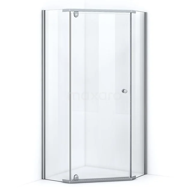 Corner shower cabin in clear glass with silver profiles, ideal for a modern bathroom, with handy pivot door.