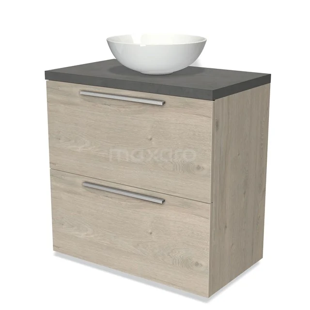 Modulo Plato Vanity units for countertop basin | 80 cm Light grey oak Flat front Dark grey concrete worktop 2 stacked drawers under each other BMK13-00294