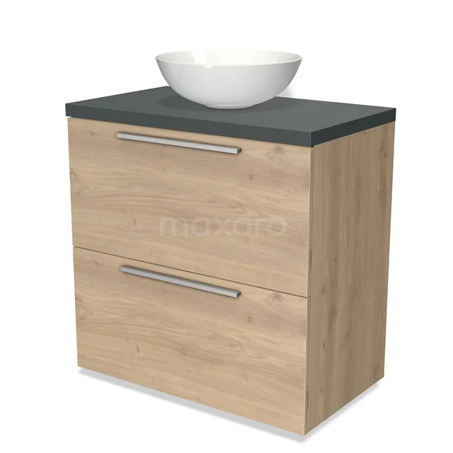 Modulo Plato Vanity units for countertop basin | 80 cm Light brown oak Flat front Dark grey worktop 2 stacked drawers under each other BMK13-00313
