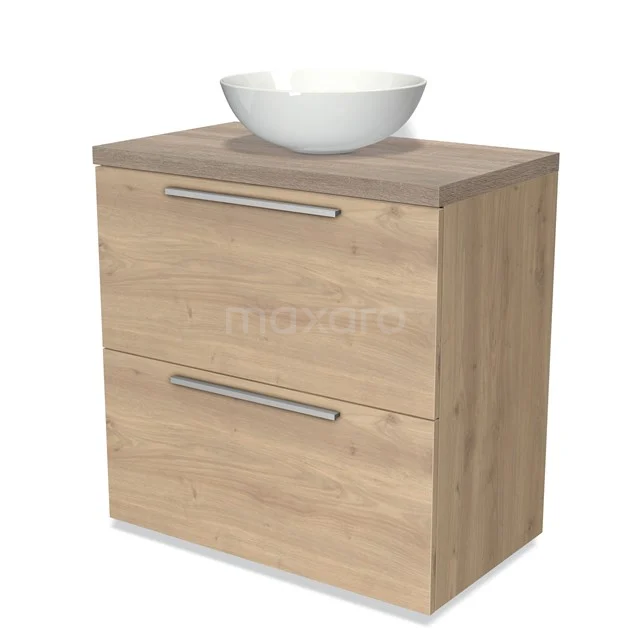 Modulo Plato Vanity units for countertop basin | 80 cm Light brown oak Flat front Oak worktop 2 stacked drawers under each other BMK13-00315