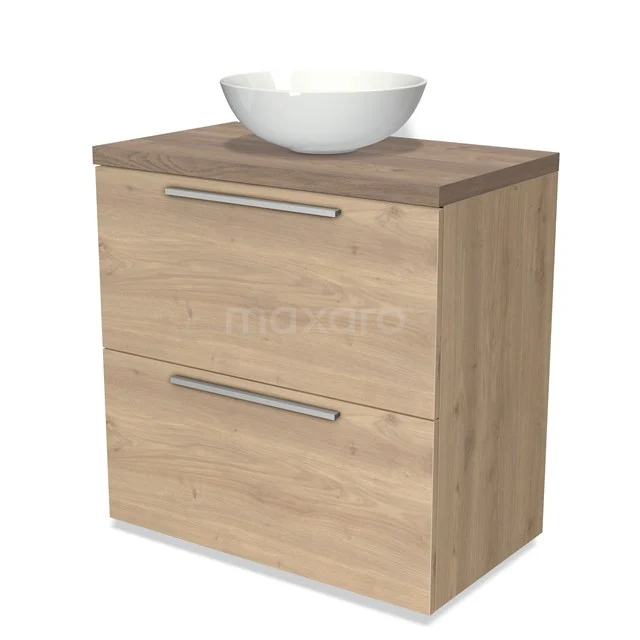 Modulo Plato Vanity units for countertop basin | 80 cm Light brown oak Flat front Mid brown oak worktop 2 stacked drawers under each other BMK13-00318