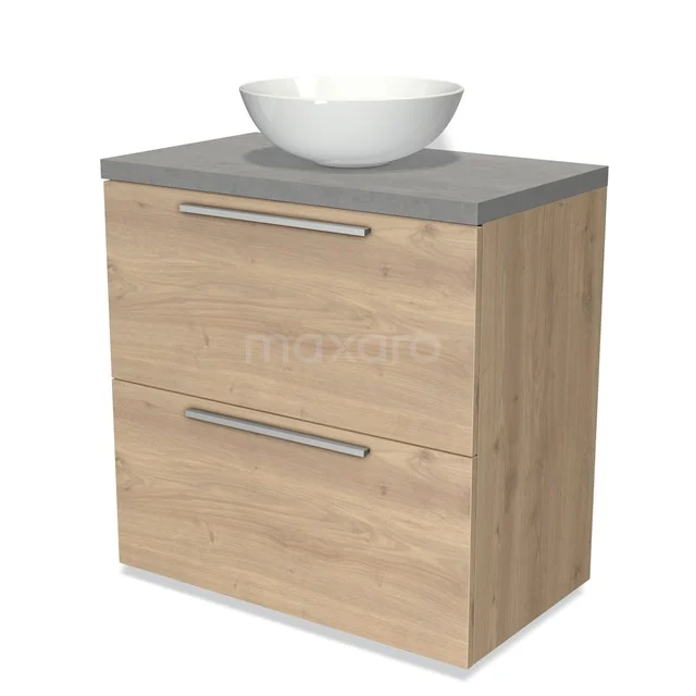 Modulo Plato Vanity units for countertop basin | 80 cm Light brown oak Flat front Light grey concrete worktop 2 stacked drawers under each other BMK13-00321